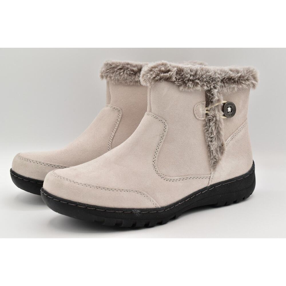 Khombu Iris Ladies Size 10 Faux Fur Trim Leather All Season Boot Cream NEW